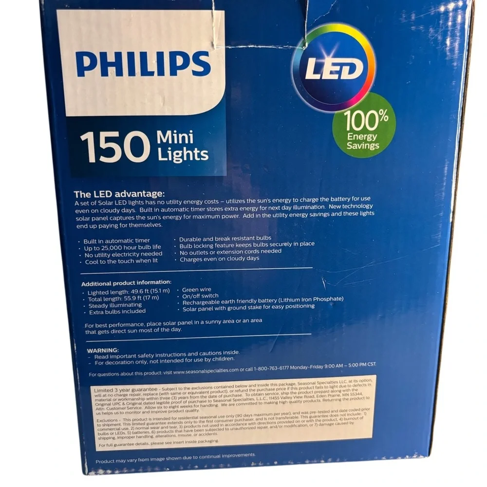 Phillips 150 Mini Christmas White Lights Solar Outdoors Use LED & Holiday Style